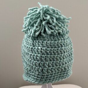 Pom Pom Crochet Hat Toque Sea Green